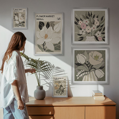 Väggdekoration tavelset Blommönster från London och Seoul