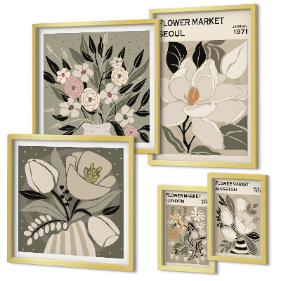 Väggdekoration tavelset Blommönster från London och Seoul