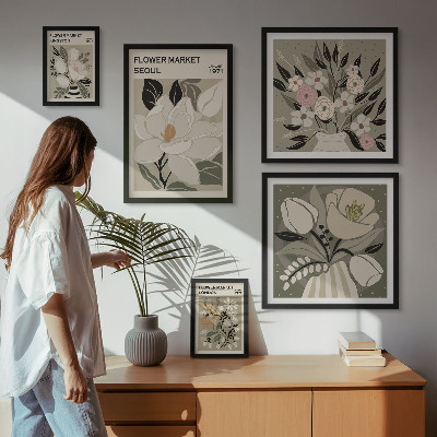 Väggdekoration tavelset Blommönster från London och Seoul
