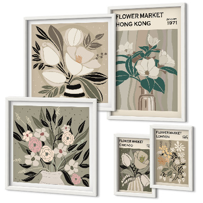 Tavelvägg med 5 tavlor Retro vintage blomstermässa