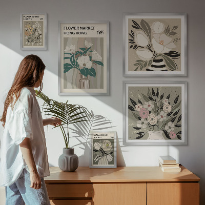 Tavelvägg med 5 tavlor Retro vintage blomstermässa