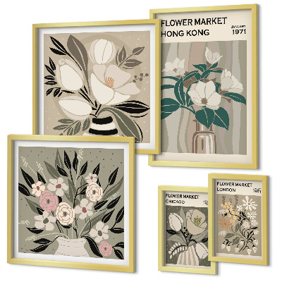 Tavelvägg med 5 tavlor Retro vintage blomstermässa