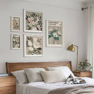 Tavelvägg med 5 tavlor Retro vintage blomstermässa