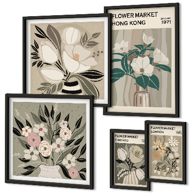 Tavelvägg med 5 tavlor Retro vintage blomstermässa