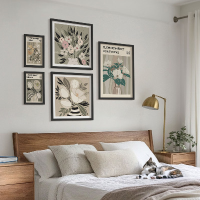 Tavelvägg med 5 tavlor Retro vintage blomstermässa