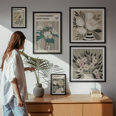 Tavelvägg med 5 tavlor Retro vintage blomstermässa