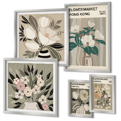 Tavelvägg med 5 tavlor Retro vintage blomstermässa
