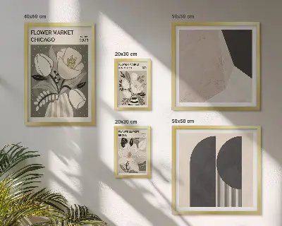 Tavelset väggdekoration med snygga blomsterarrangemang