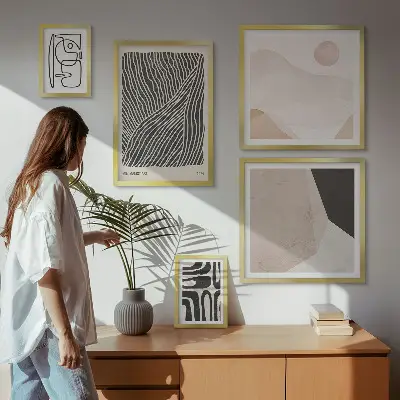 Minimalistiska jordmönster abstrakt set om 5 tavlor