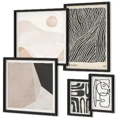 Minimalistiska jordmönster abstrakt set om 5 tavlor
