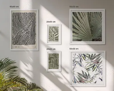 Tavelvägg med 5 tavlor med minimalistiska växtmönster