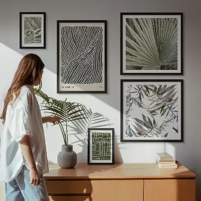 Tavelvägg med 5 tavlor med minimalistiska växtmönster