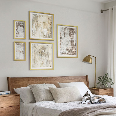 Tavelvägg med 5 tavlor Abstrakta neutrala kompositioner