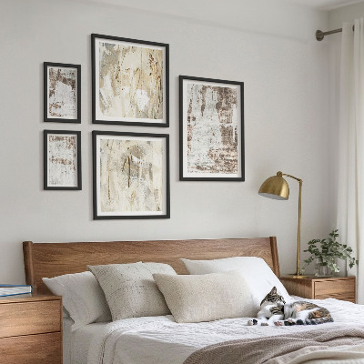 Tavelvägg med 5 tavlor Abstrakta neutrala kompositioner