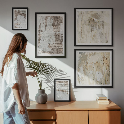 Tavelvägg med 5 tavlor Abstrakta neutrala kompositioner