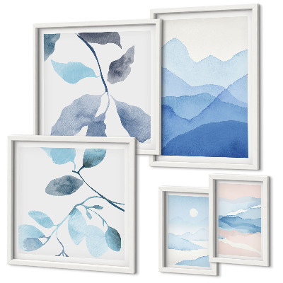Tavelvägg med 5 tavlor Naturblå minimalistisk
