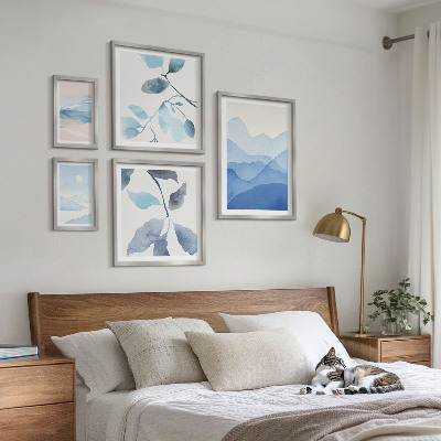 Tavelvägg med 5 tavlor Naturblå minimalistisk