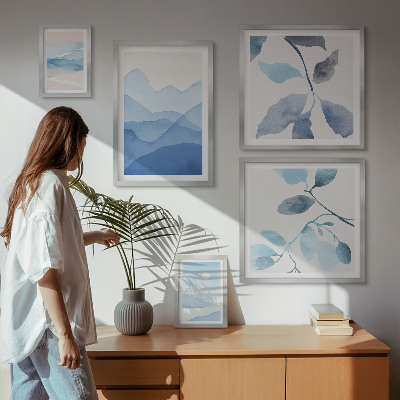 Tavelvägg med 5 tavlor Naturblå minimalistisk
