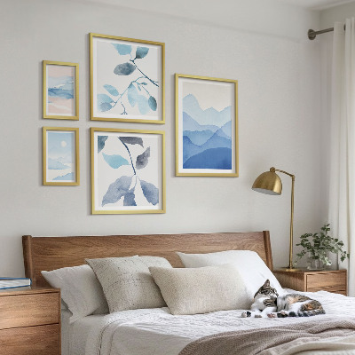 Tavelvägg med 5 tavlor Naturblå minimalistisk