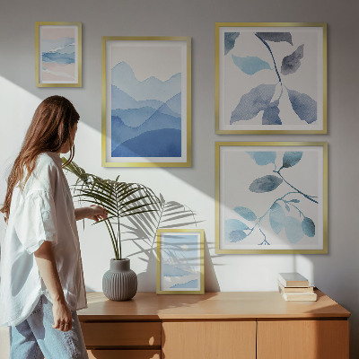 Tavelvägg med 5 tavlor Naturblå minimalistisk