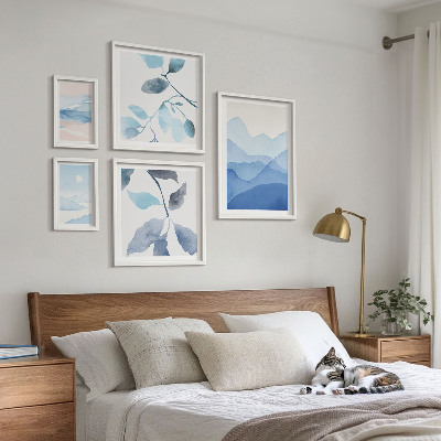 Tavelvägg med 5 tavlor Naturblå minimalistisk