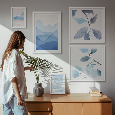 Tavelvägg med 5 tavlor Naturblå minimalistisk