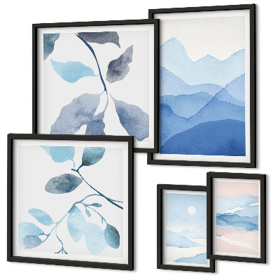 Tavelvägg med 5 tavlor Naturblå minimalistisk