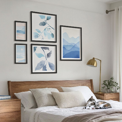 Tavelvägg med 5 tavlor Naturblå minimalistisk