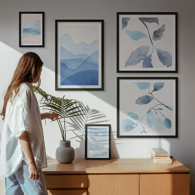 Tavelvägg med 5 tavlor Naturblå minimalistisk