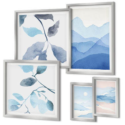 Tavelvägg med 5 tavlor Naturblå minimalistisk