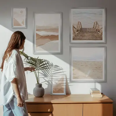 Tavelset med väggdekoration minimalistiska motiv av stränder och berg