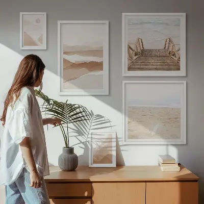 Tavelset med väggdekoration minimalistiska motiv av stränder och berg