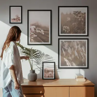 Blommotiv av delikat natur set om 5 tavlor