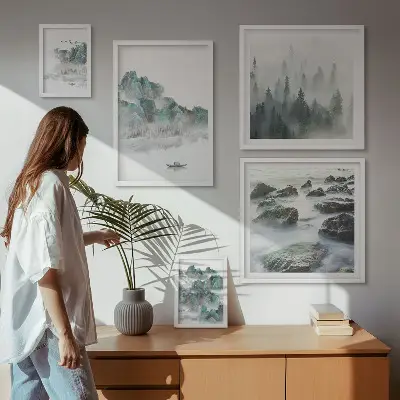 Fridfulla landskap med vatten set om 5 tavlor