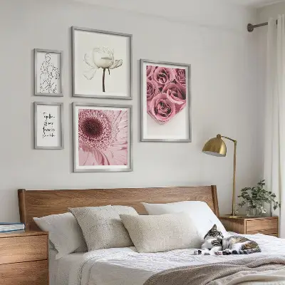 Blommiga boho-tavlor set om 5 stycken