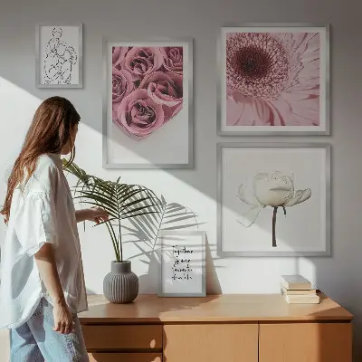 Blommiga boho-tavlor set om 5 stycken