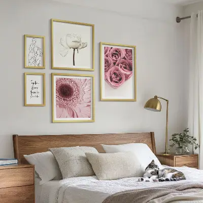 Blommiga boho-tavlor set om 5 stycken