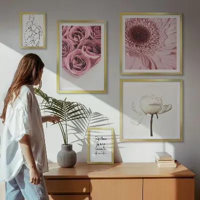Blommiga boho-tavlor set om 5 stycken