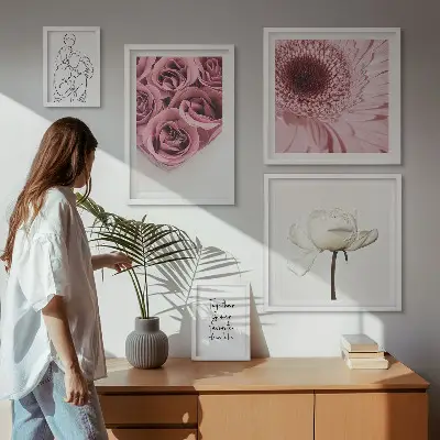 Blommiga boho-tavlor set om 5 stycken