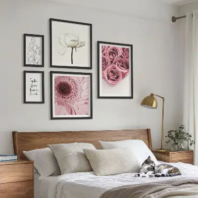 Blommiga boho-tavlor set om 5 stycken