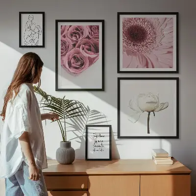 Blommiga boho-tavlor set om 5 stycken