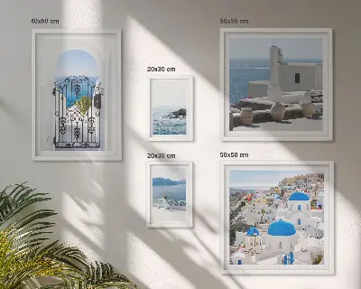 Tavelvägg med 5 tavlor med motiv av medelhavsutsikt från Grekland