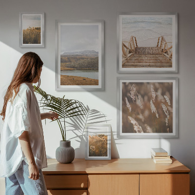 Set om 5 tavlor Naturlandskap i sjöfältet