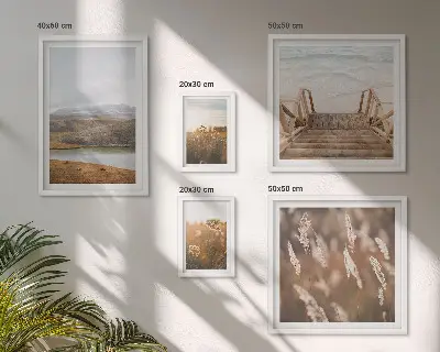 Set med 5 tavlor naturlandskap med sjömotiv