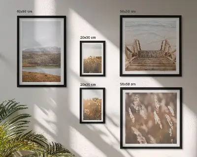 Set med 5 tavlor naturlandskap med sjömotiv