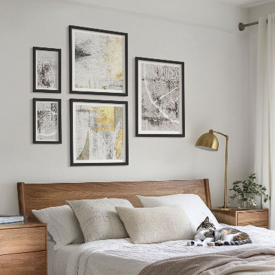 Tavelvägg med 5 tavlor Abstrakta neutrala mönster