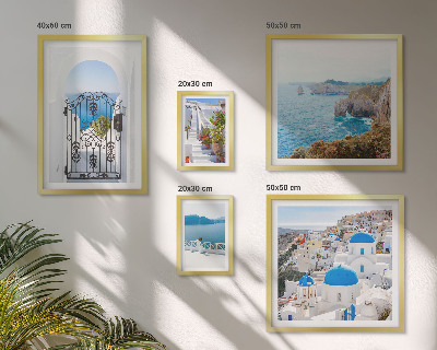 Set om 5 tavlor Santorini blå havshus