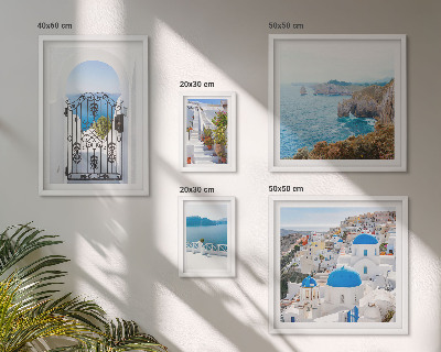 Set om 5 tavlor Santorini blå havshus