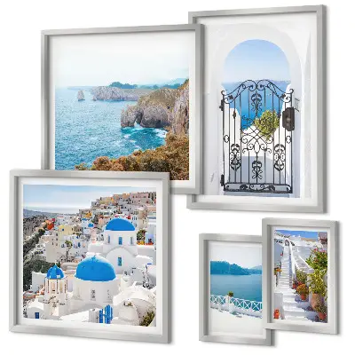 Santorini blå havshus tavelset med 5 delar