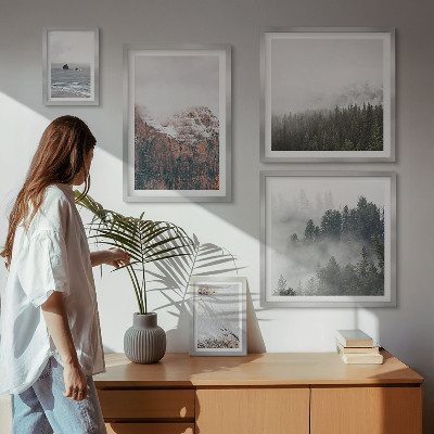 Set om 5 tavlor Landskap berg skogar moln